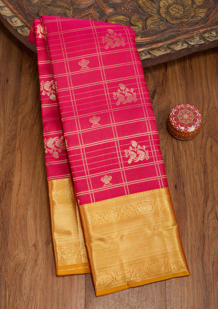 Rani Pink Silk Jaal Saree With Matching Blouse Piece