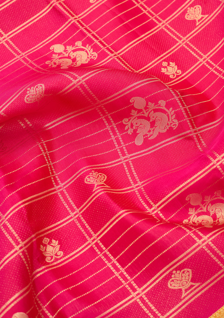 Rani Pink Silk Jaal Saree With Matching Blouse Piece