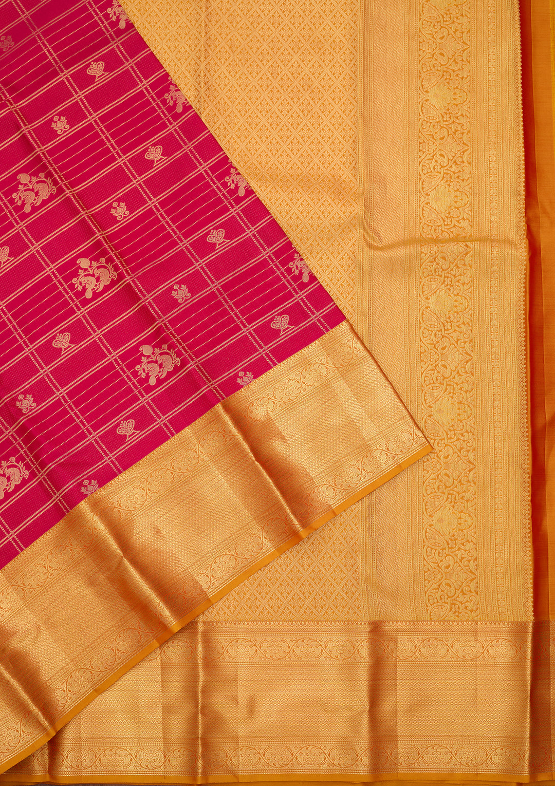 Rani Pink Silk Jaal Saree With Matching Blouse Piece