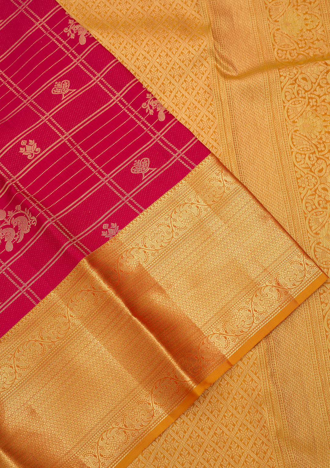 Rani Pink Silk Jaal Saree With Matching Blouse Piece