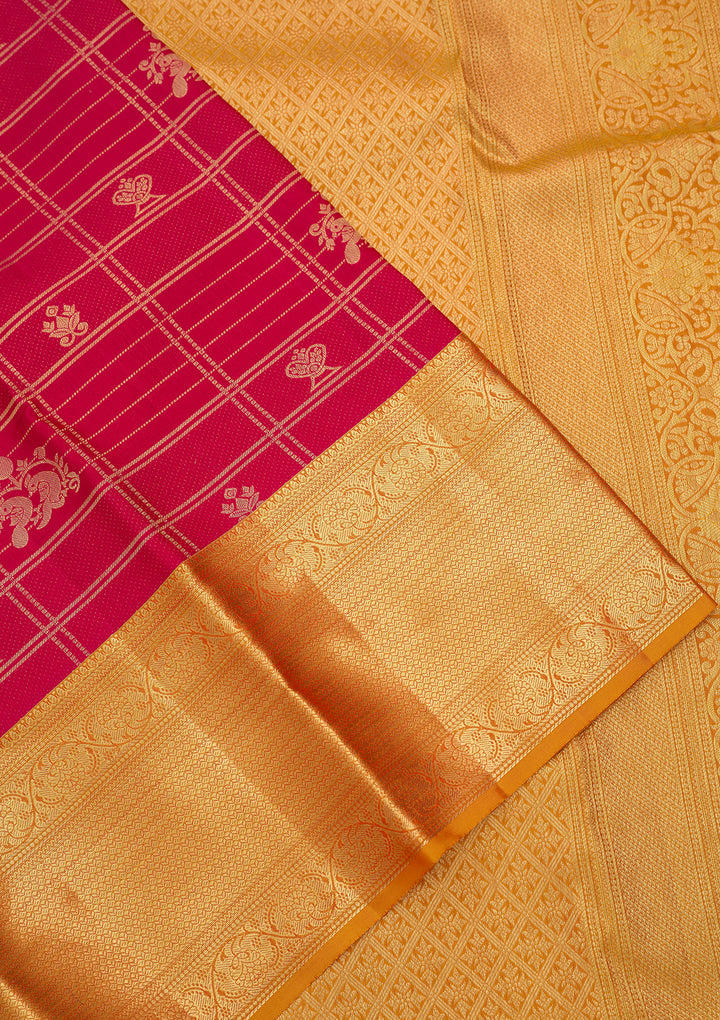 Rani Pink Silk Jaal Saree With Matching Blouse Piece