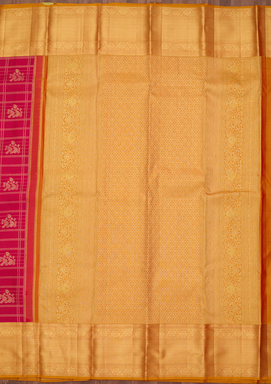 Rani Pink Silk Jaal Saree With Matching Blouse Piece