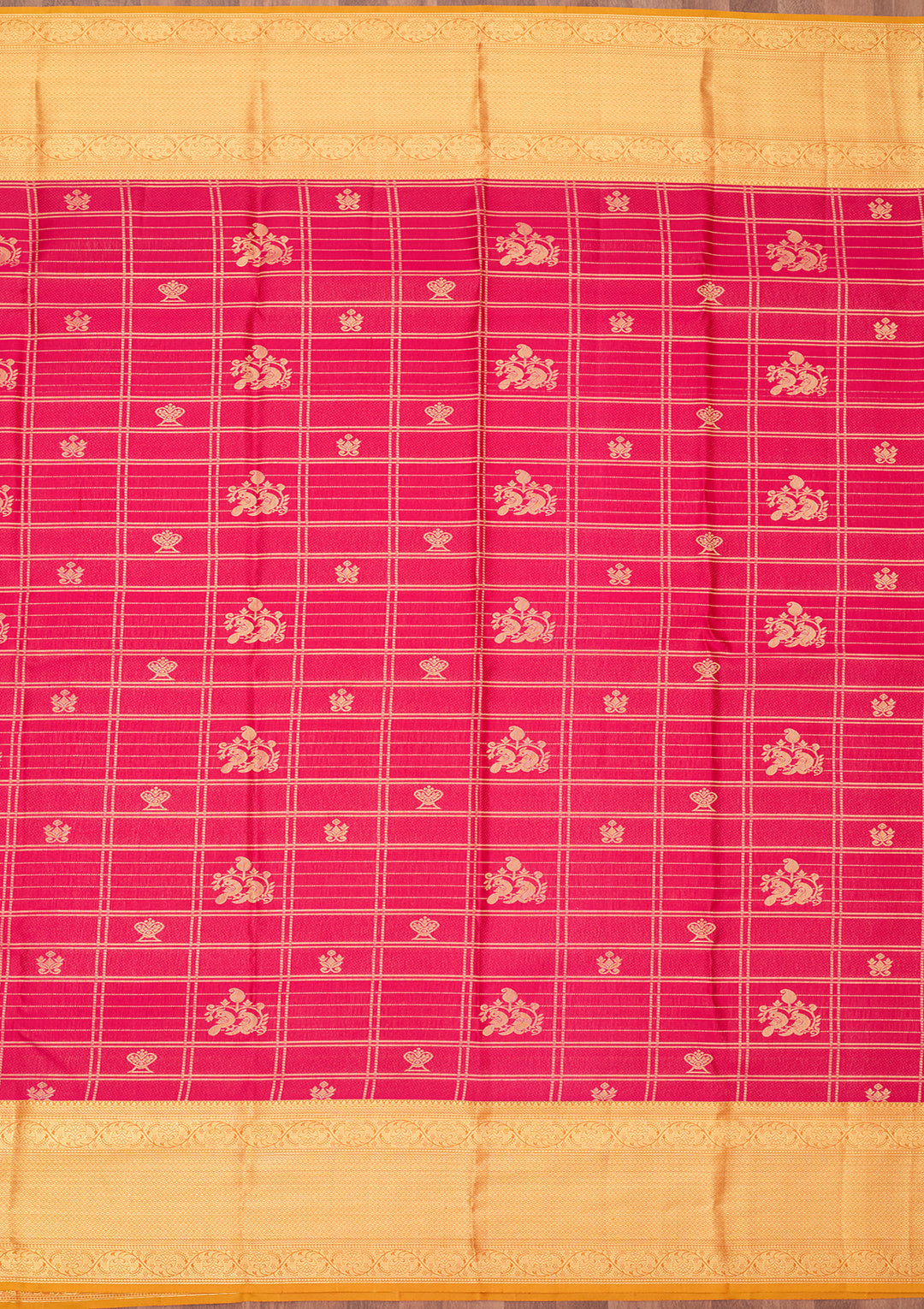 Rani Pink Silk Jaal Saree With Matching Blouse Piece