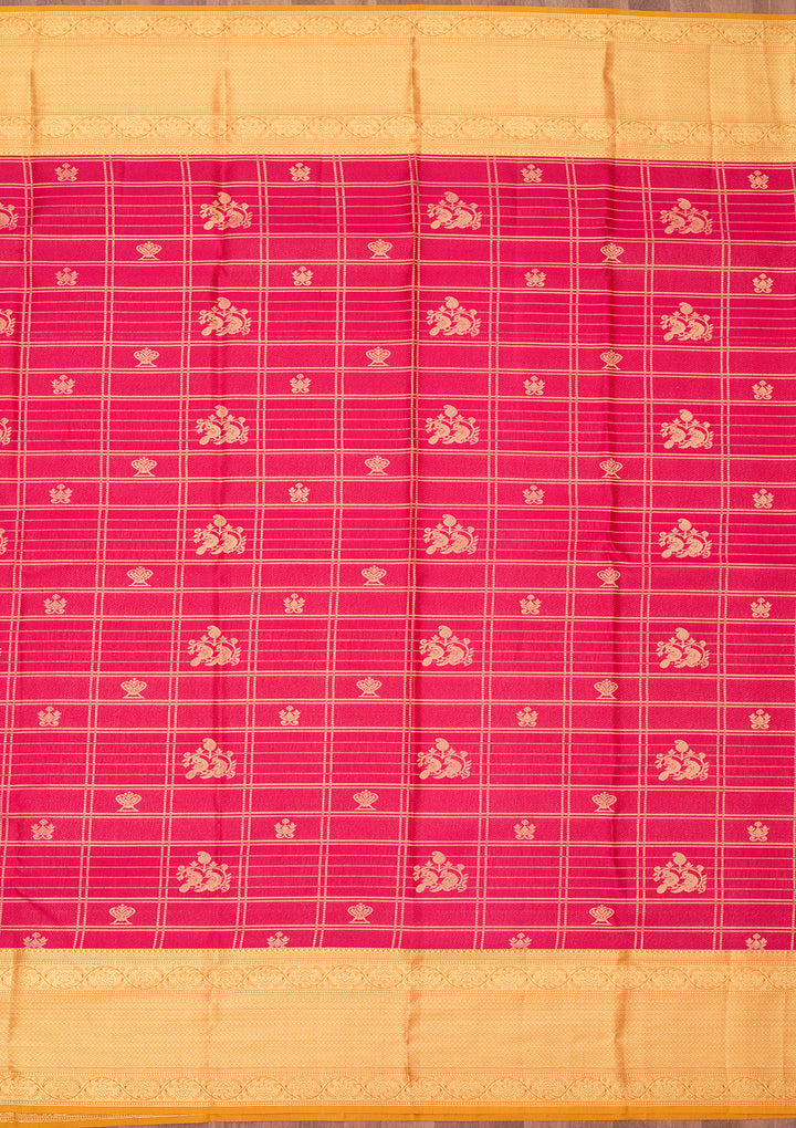 Rani Pink Silk Jaal Saree With Matching Blouse Piece
