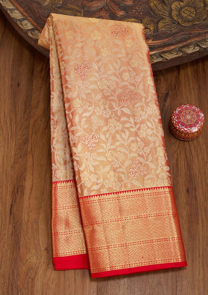 Peach Silk Jaal Saree With Matching Blouse Piece