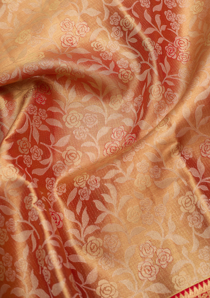 Peach Silk Jaal Saree With Matching Blouse Piece