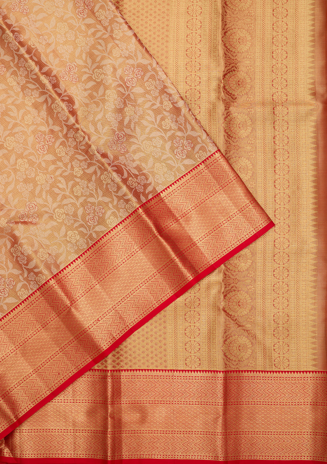 Peach Silk Jaal Saree With Matching Blouse Piece