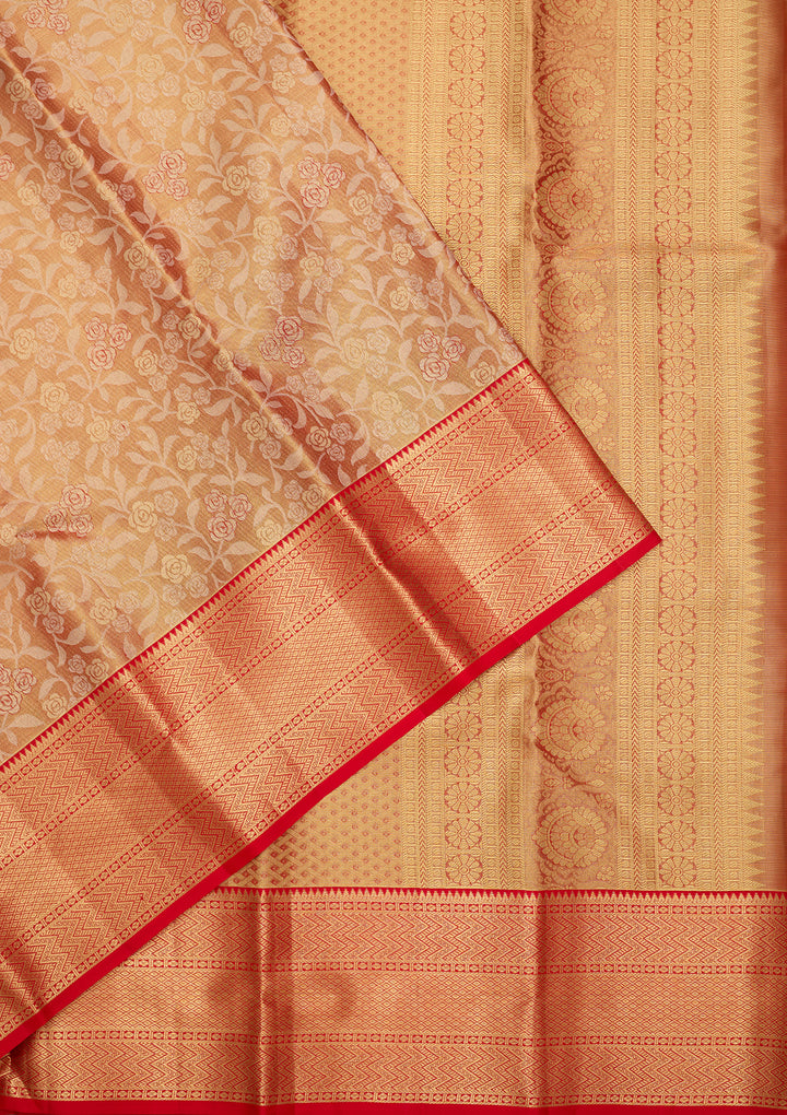 Peach Silk Jaal Saree With Matching Blouse Piece
