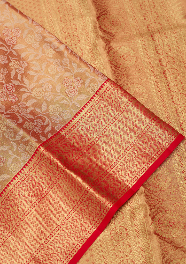 Peach Silk Jaal Saree With Matching Blouse Piece