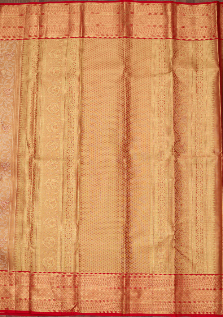 Peach Silk Jaal Saree With Matching Blouse Piece