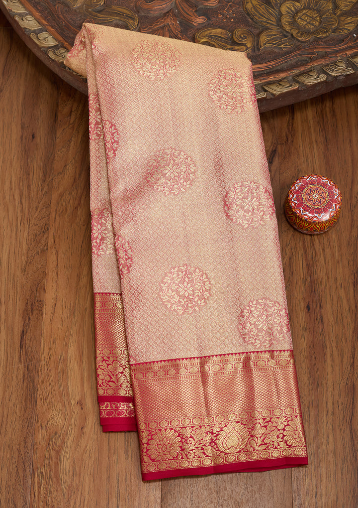 Peach Silk Jaal Saree With Matching Blouse Piece