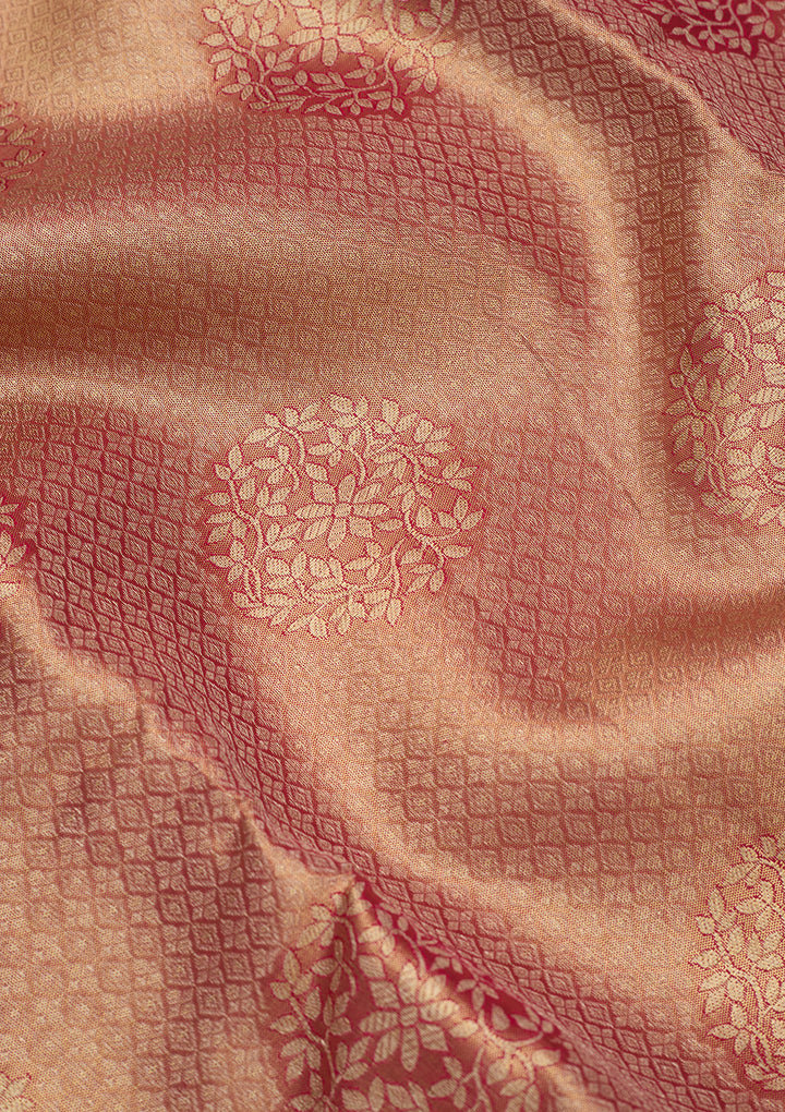Peach Silk Jaal Saree With Matching Blouse Piece