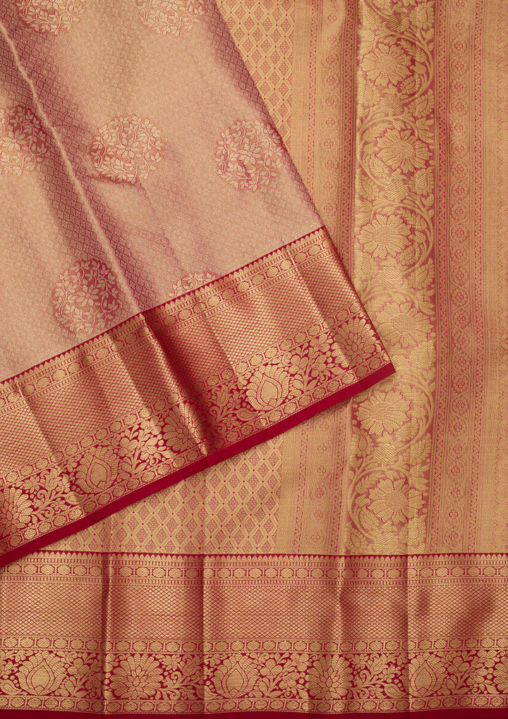 Peach Silk Jaal Saree With Matching Blouse Piece