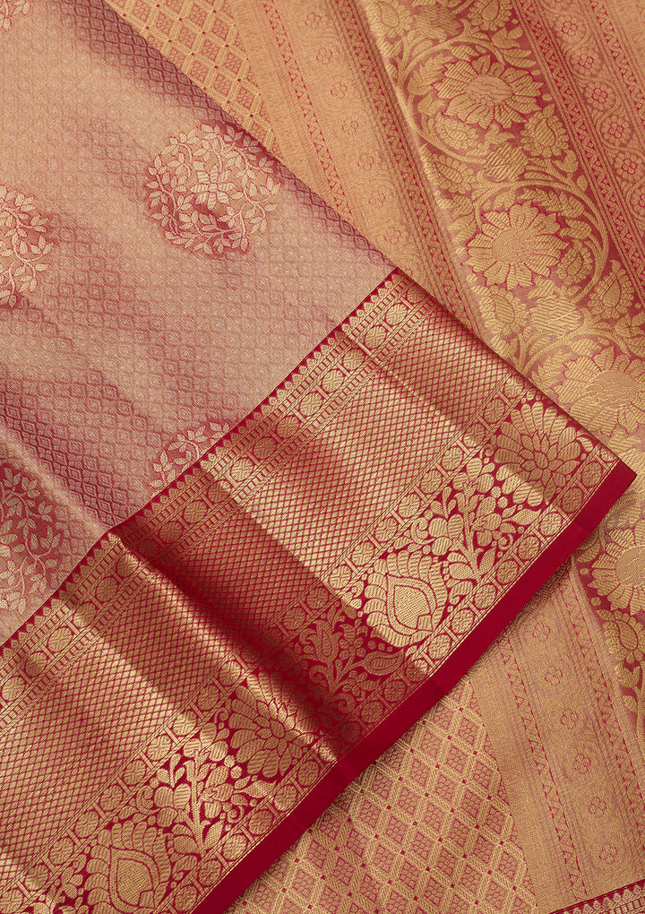 Peach Silk Jaal Saree With Matching Blouse Piece
