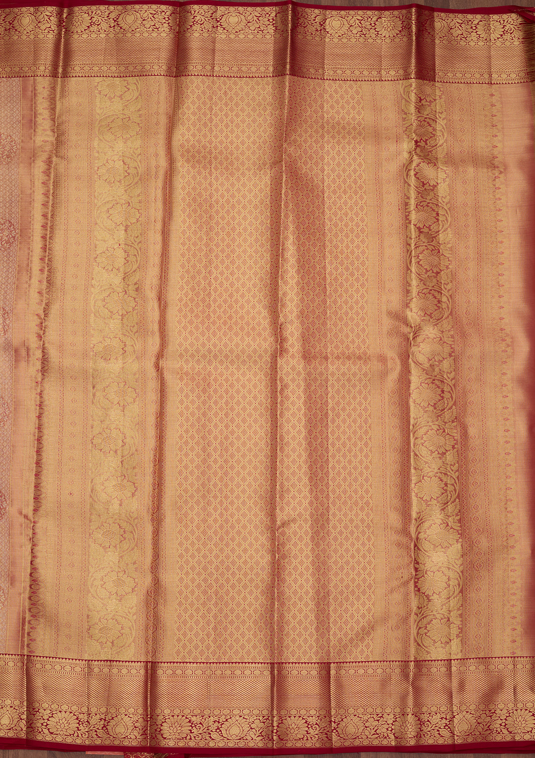 Peach Silk Jaal Saree With Matching Blouse Piece