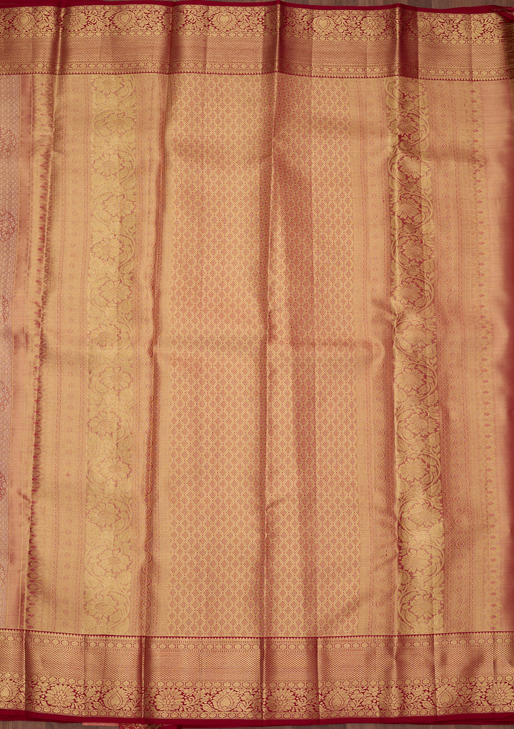 Peach Silk Jaal Saree With Matching Blouse Piece