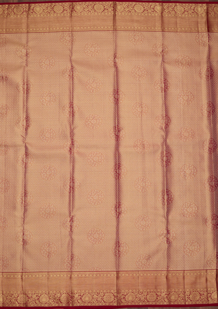 Peach Silk Jaal Saree With Matching Blouse Piece