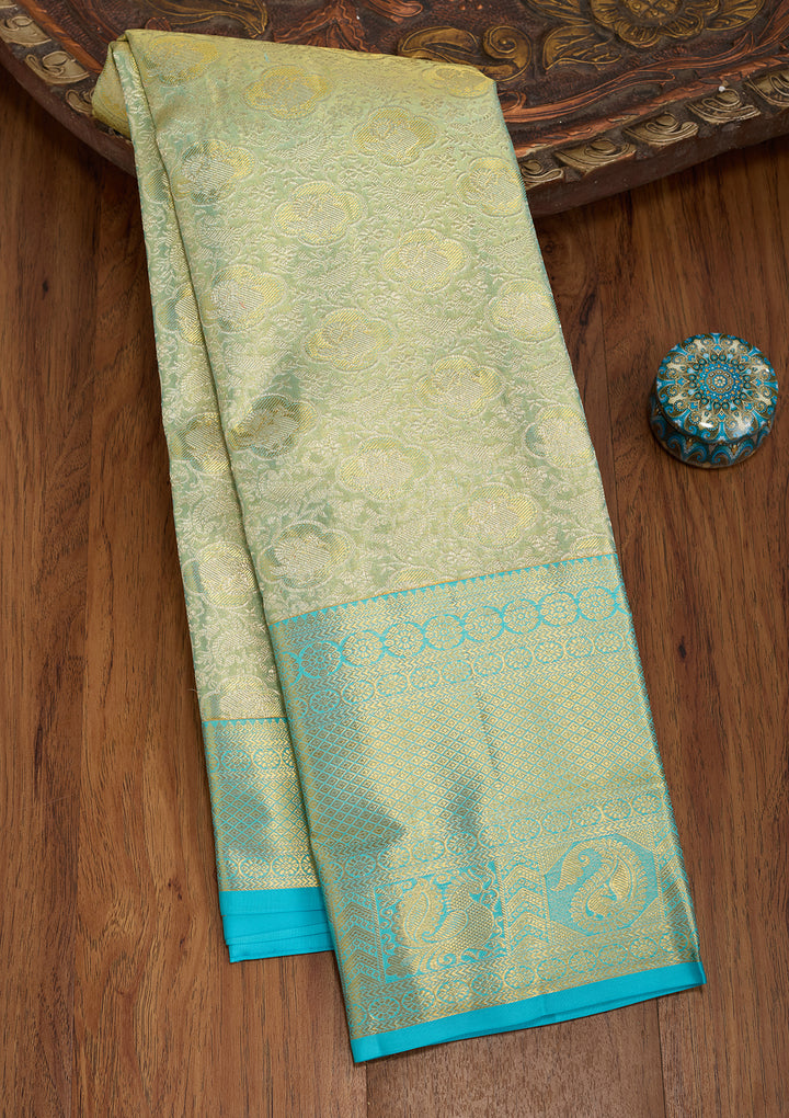 Sea Green Silk Jaal Saree With Matching Blouse Piece