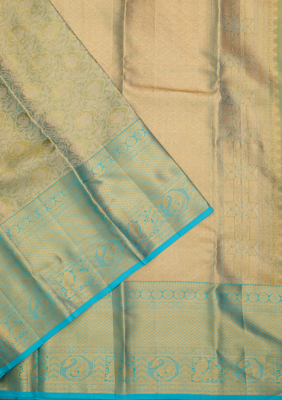 Sea Green Silk Jaal Saree With Matching Blouse Piece