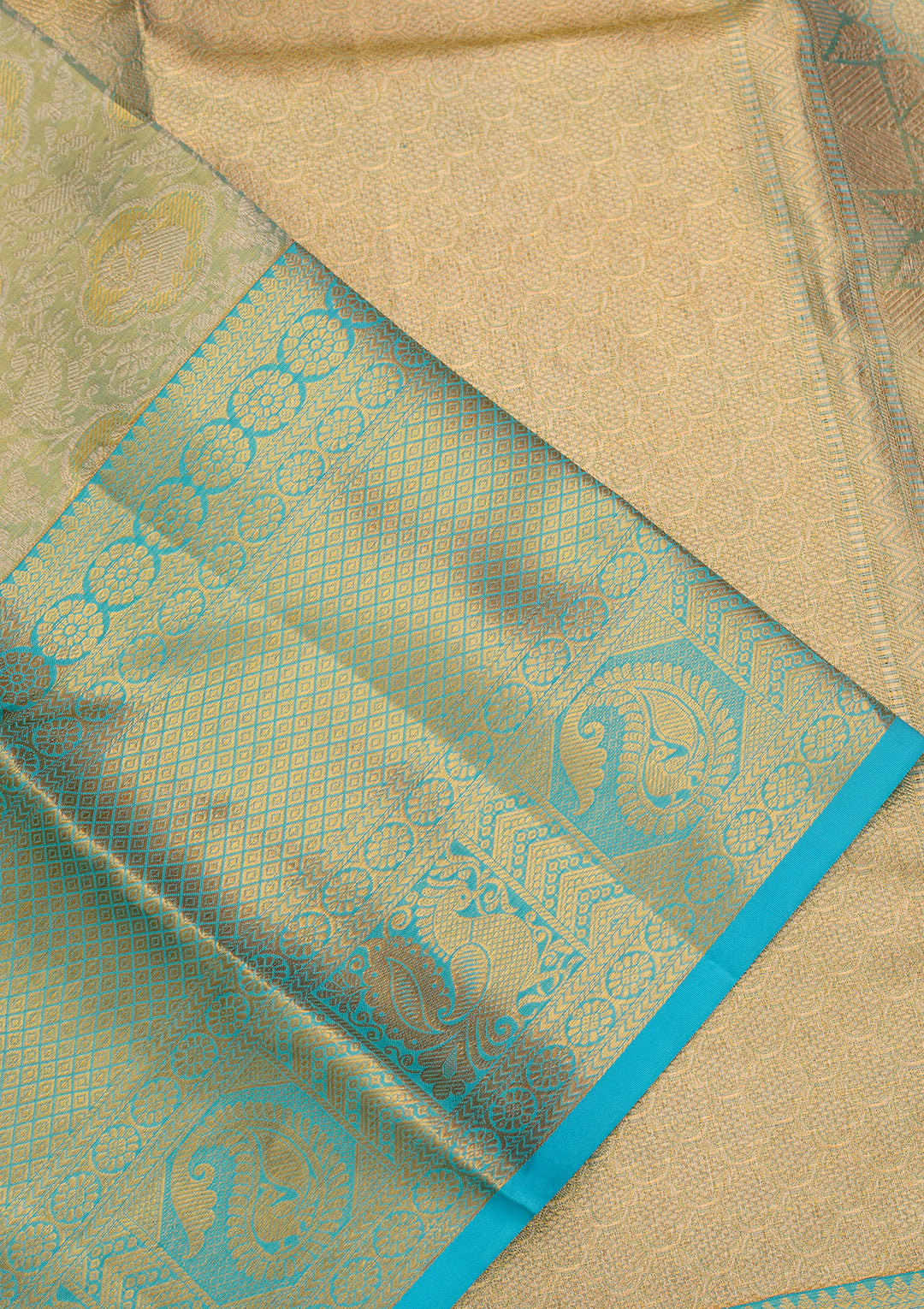 Sea Green Silk Jaal Saree With Matching Blouse Piece