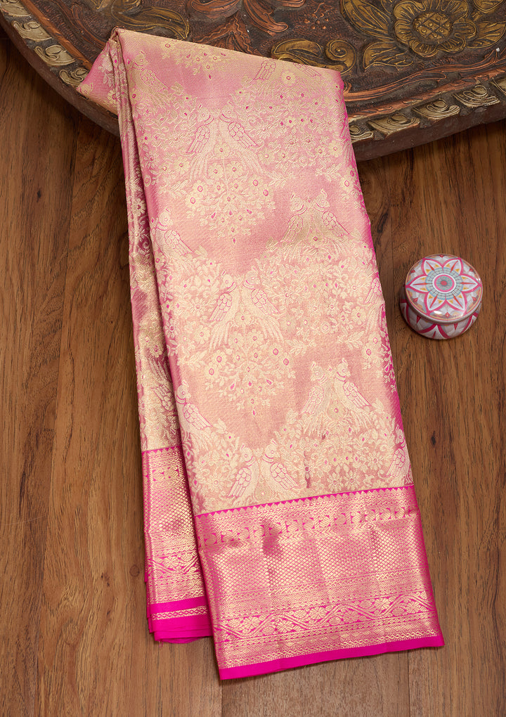 Pink Silk Jaal Saree With Matching Blouse Piece