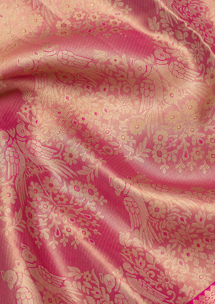 Pink Silk Jaal Saree With Matching Blouse Piece