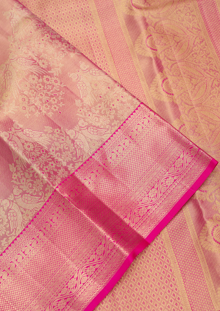 Pink Silk Jaal Saree With Matching Blouse Piece