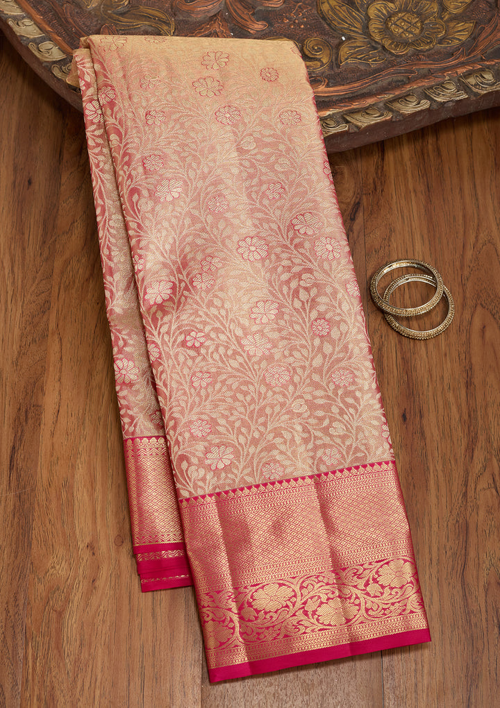 Peach Silk Jaal Saree With Matching Blouse Piece