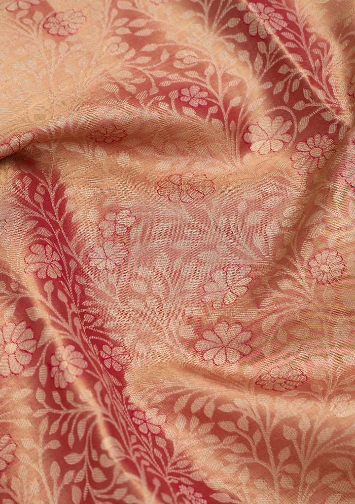 Peach Silk Jaal Saree With Matching Blouse Piece