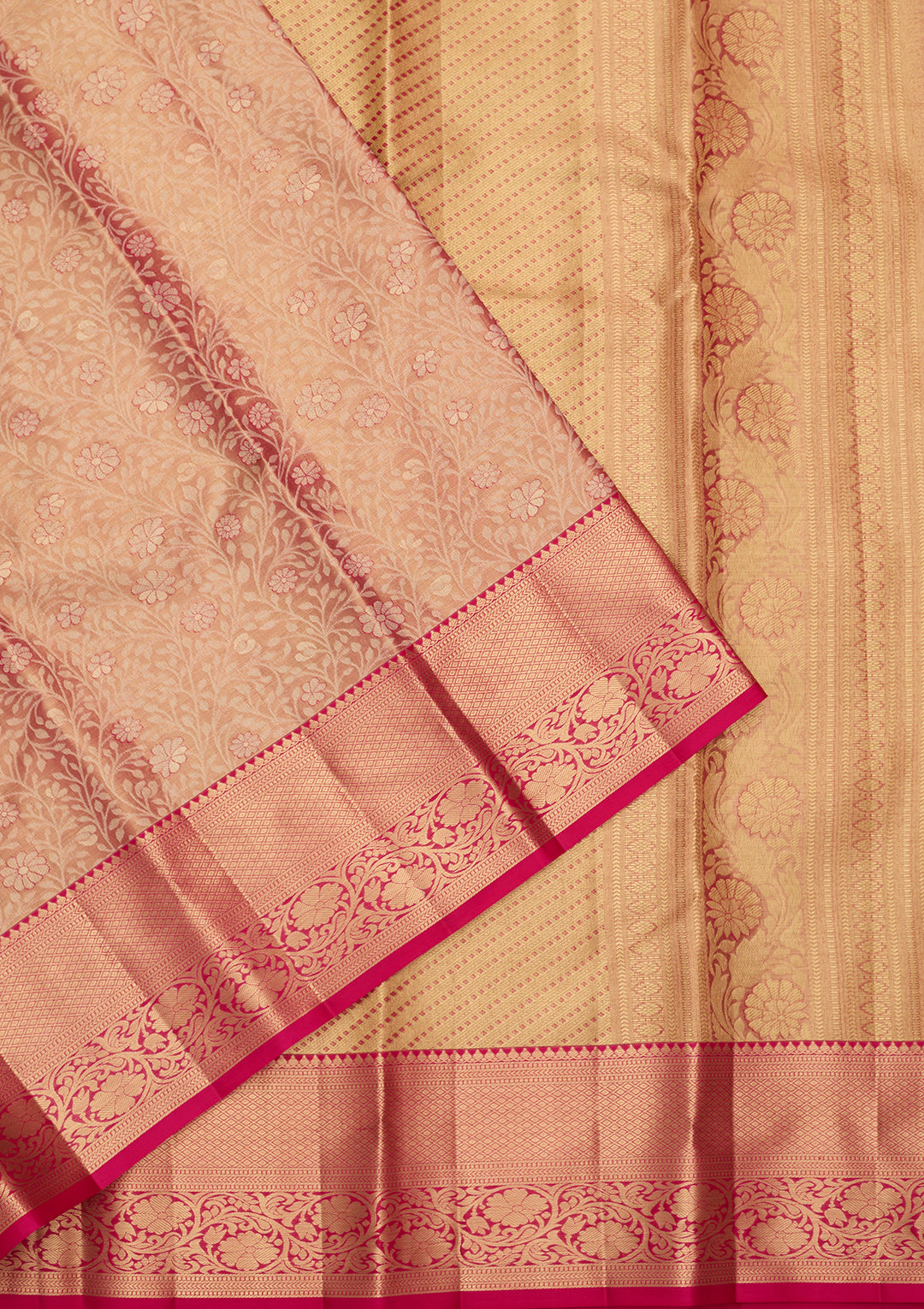 Peach Silk Jaal Saree With Matching Blouse Piece