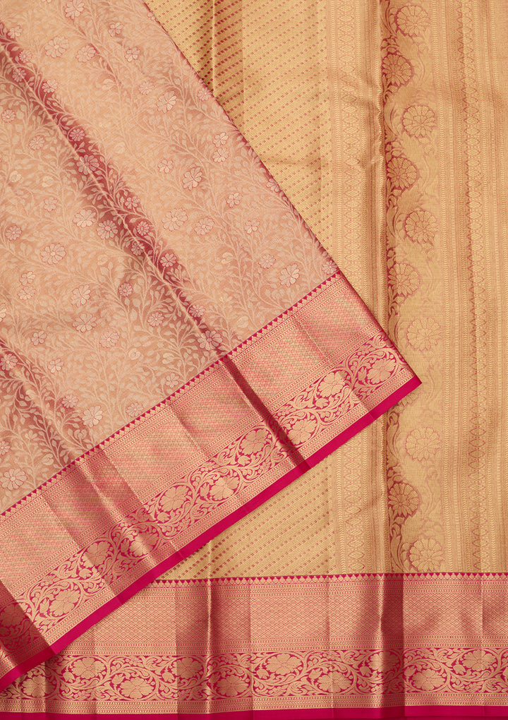 Peach Silk Jaal Saree With Matching Blouse Piece