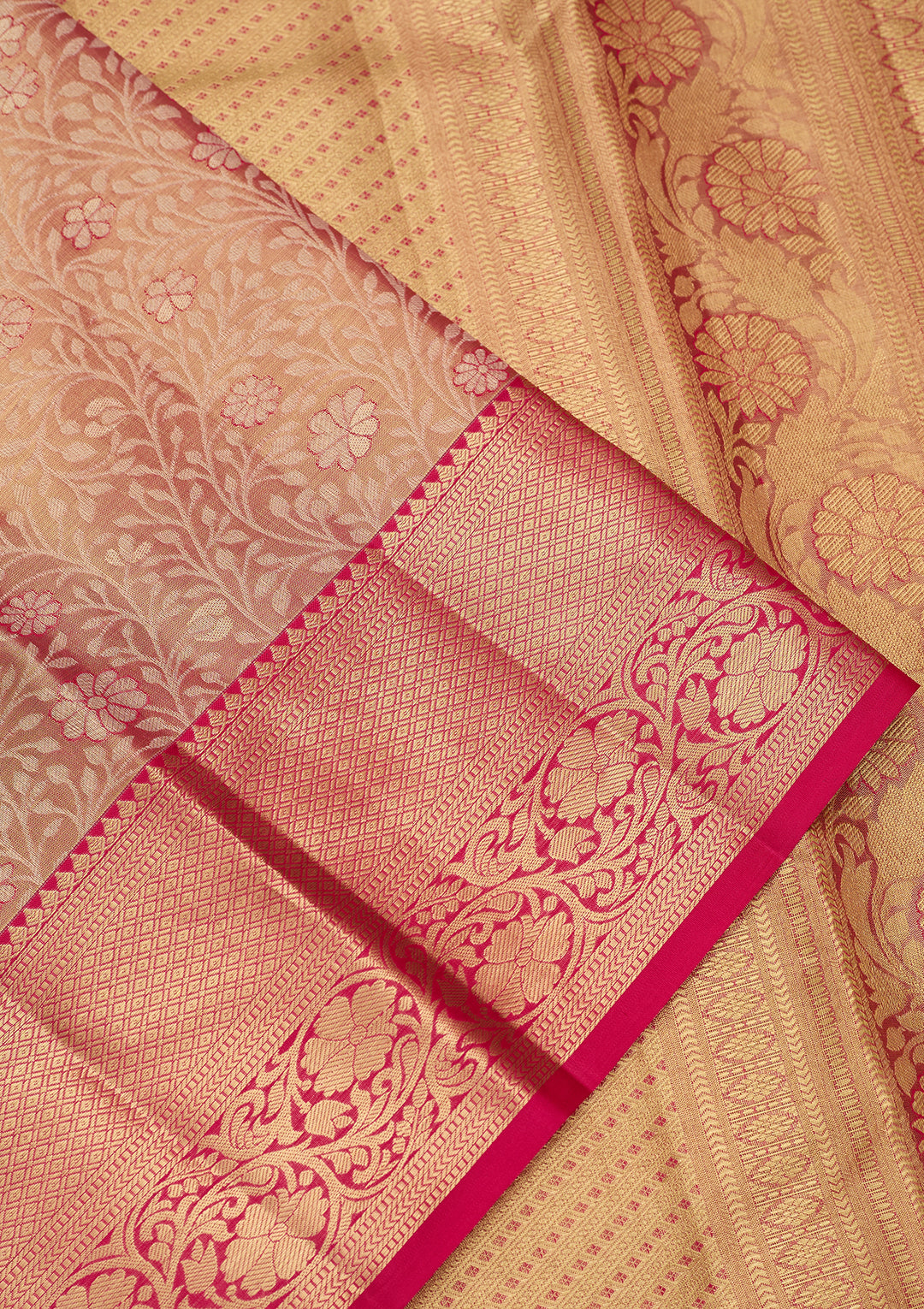 Peach Silk Jaal Saree With Matching Blouse Piece