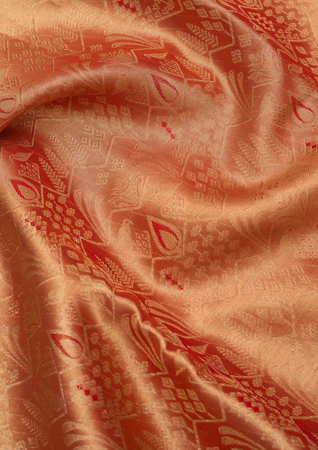 Peach Silk Jaal Saree With Matching Blouse Piece