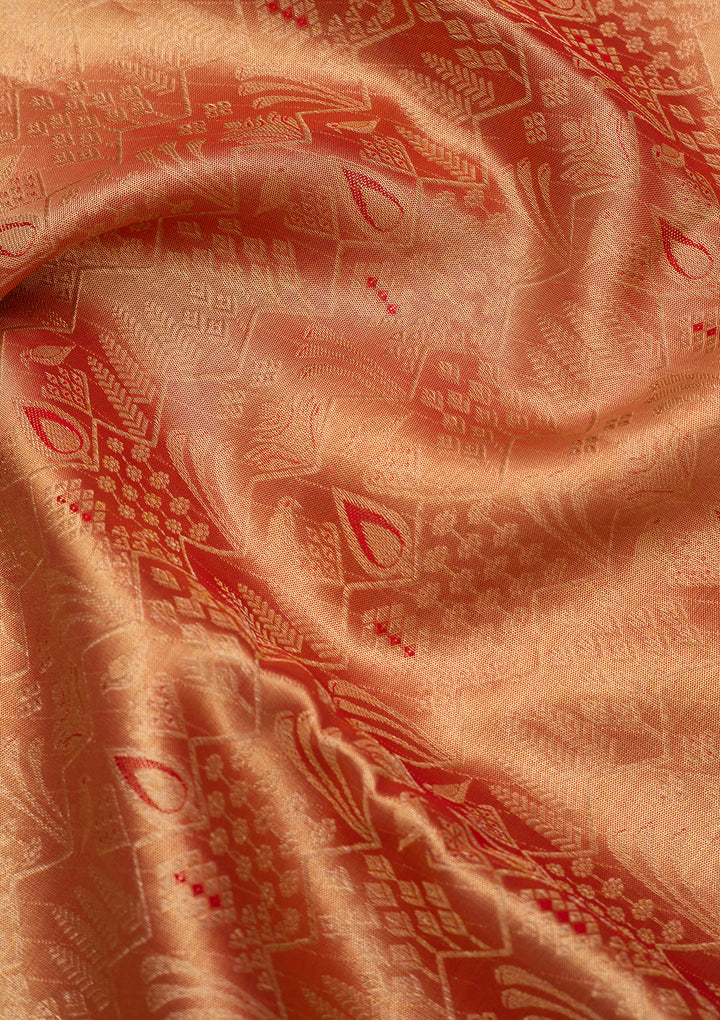 Peach Silk Jaal Saree With Matching Blouse Piece