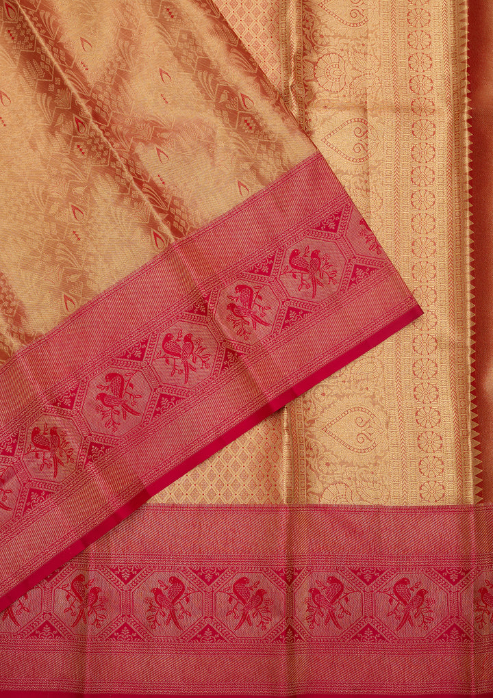 Peach Silk Jaal Saree With Matching Blouse Piece