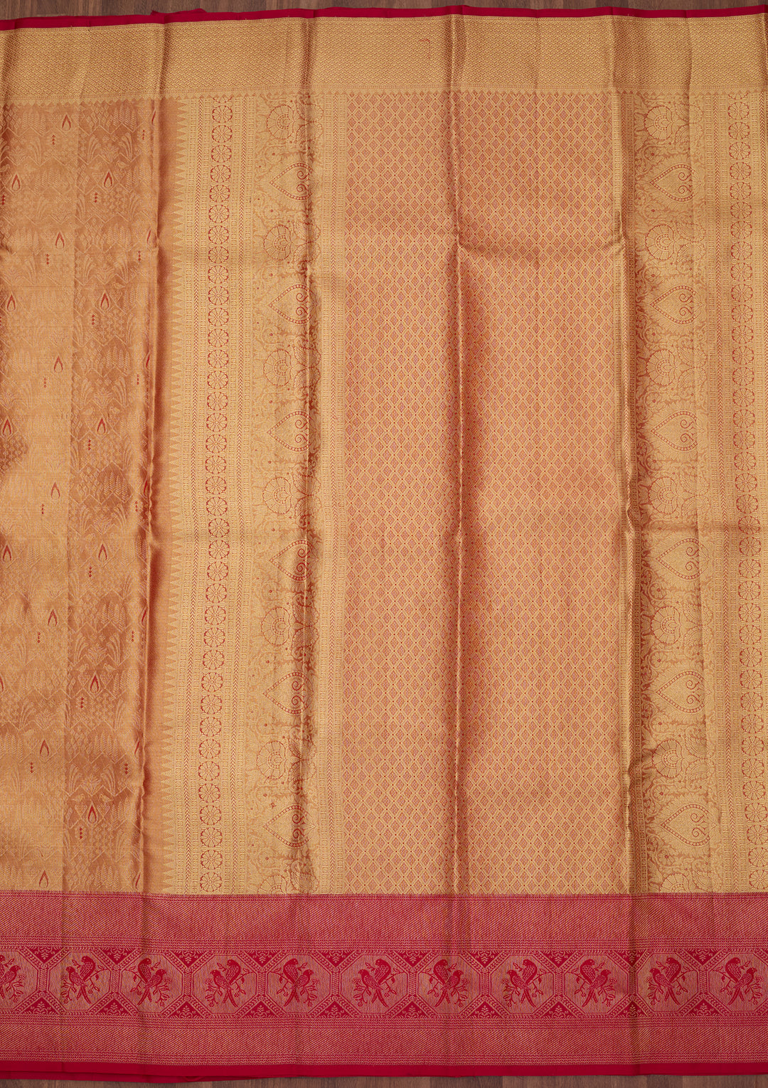 Peach Silk Jaal Saree With Matching Blouse Piece