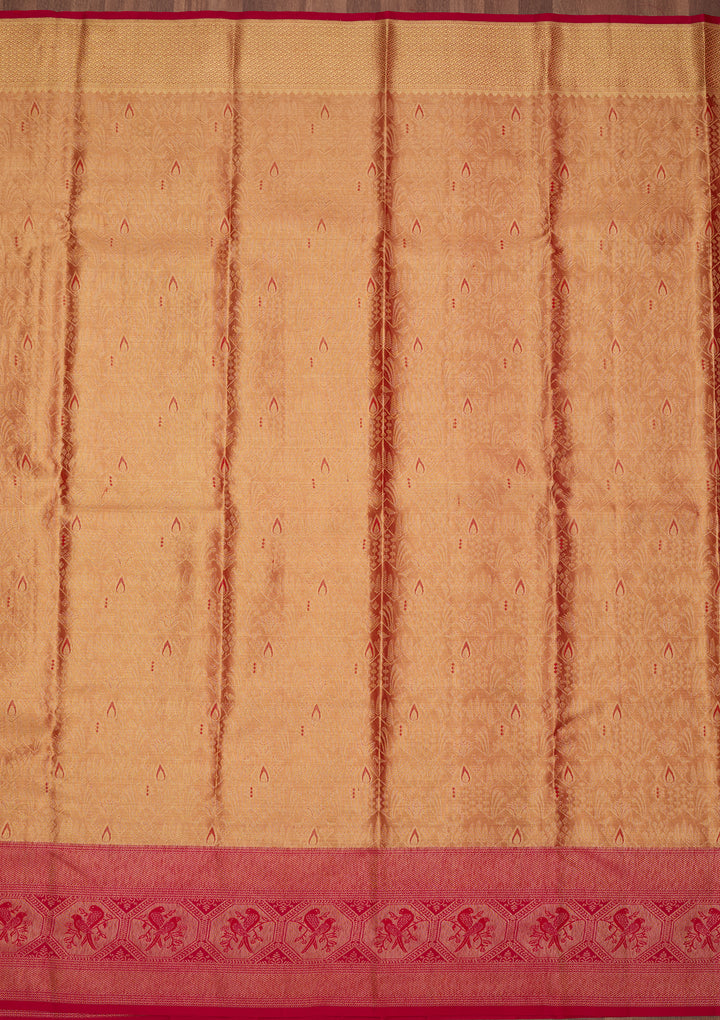 Peach Silk Jaal Saree With Matching Blouse Piece