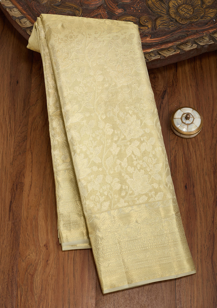 Pista Green Silk Jaal Saree With Matching Blouse Piece