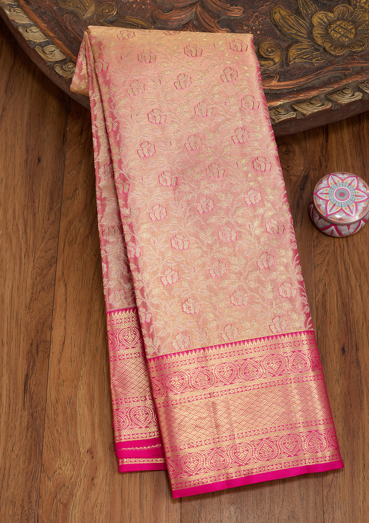 Peach Silk Jaal Saree With Matching Blouse Piece