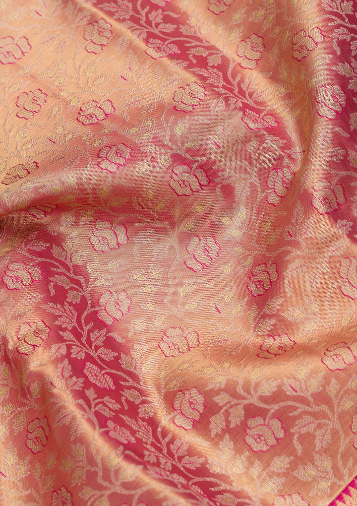 Peach Silk Jaal Saree With Matching Blouse Piece