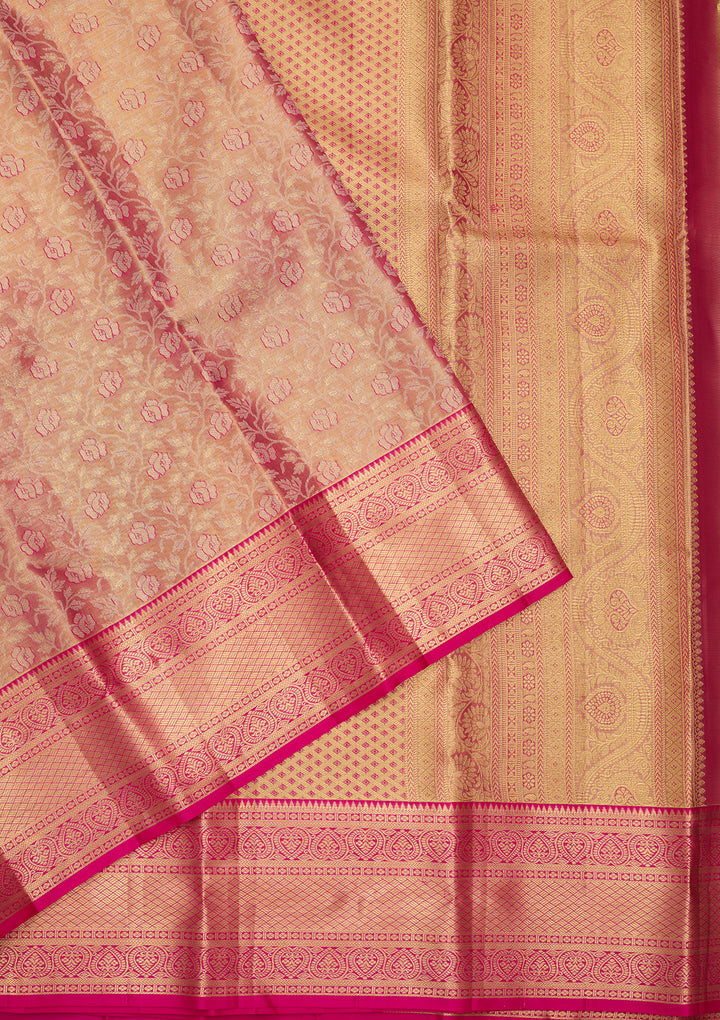 Peach Silk Jaal Saree With Matching Blouse Piece