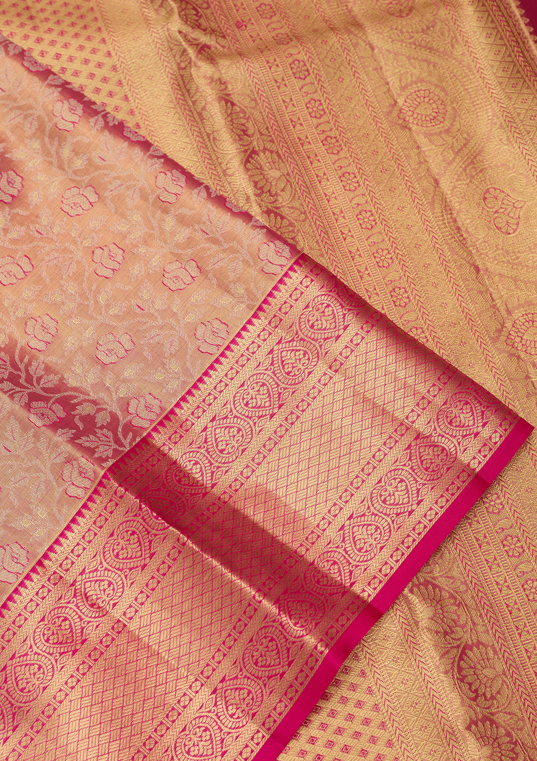 Peach Silk Jaal Saree With Matching Blouse Piece