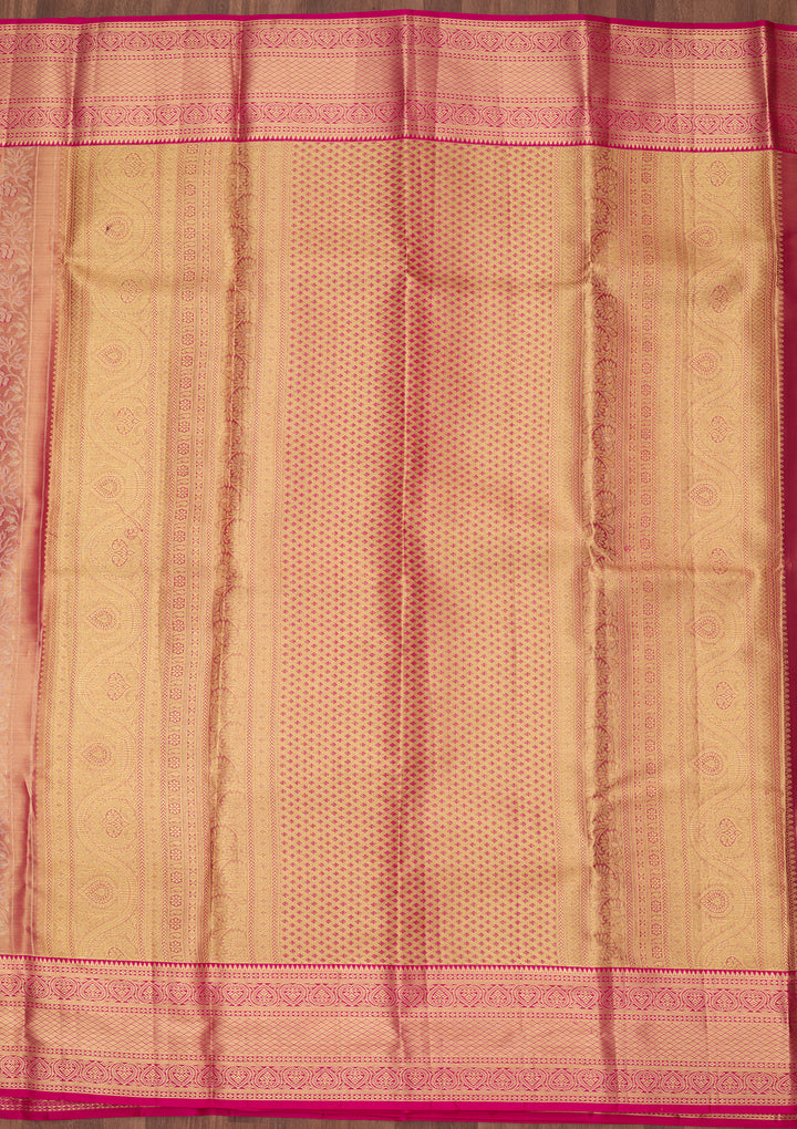 Peach Silk Jaal Saree With Matching Blouse Piece
