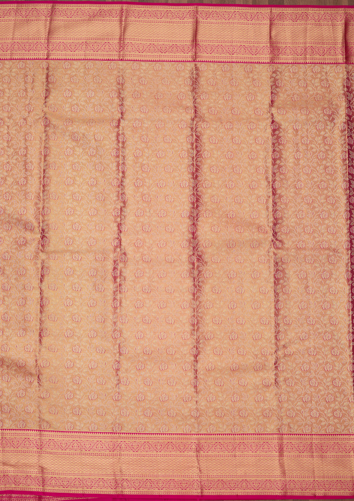 Peach Silk Jaal Saree With Matching Blouse Piece