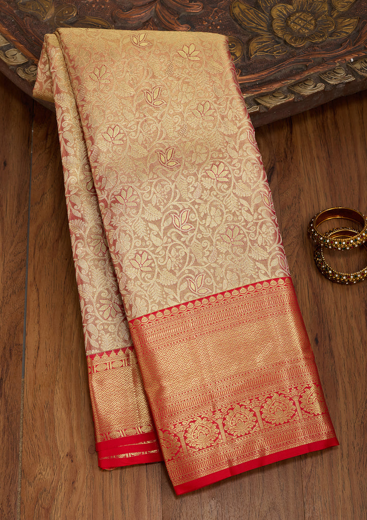 Peach Silk Jaal Saree With Matching Blouse Piece