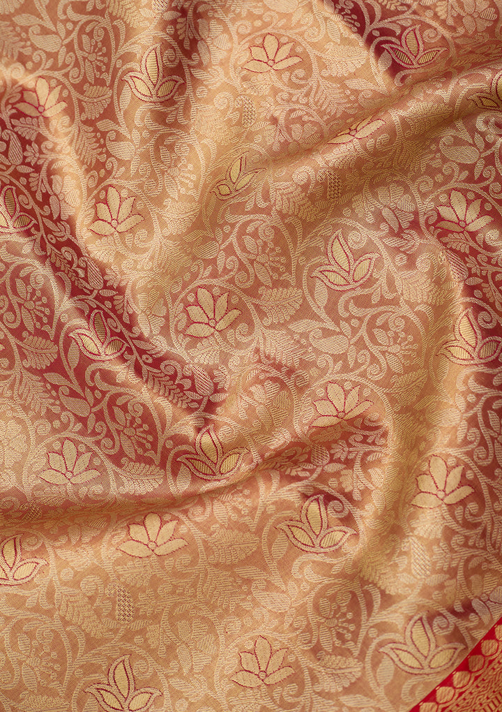 Peach Silk Jaal Saree With Matching Blouse Piece