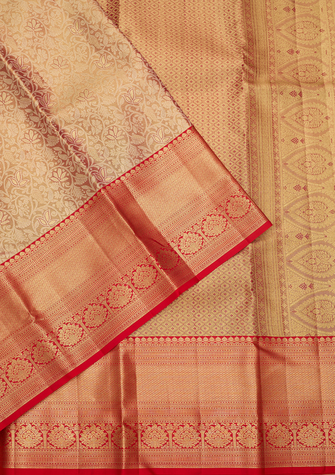 Peach Silk Jaal Saree With Matching Blouse Piece