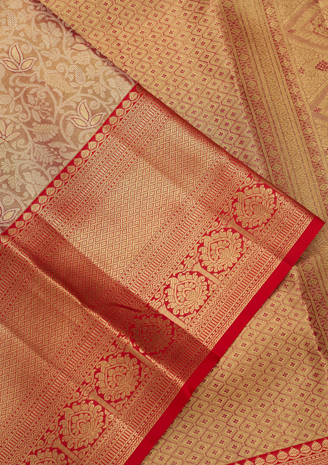 Peach Silk Jaal Saree With Matching Blouse Piece