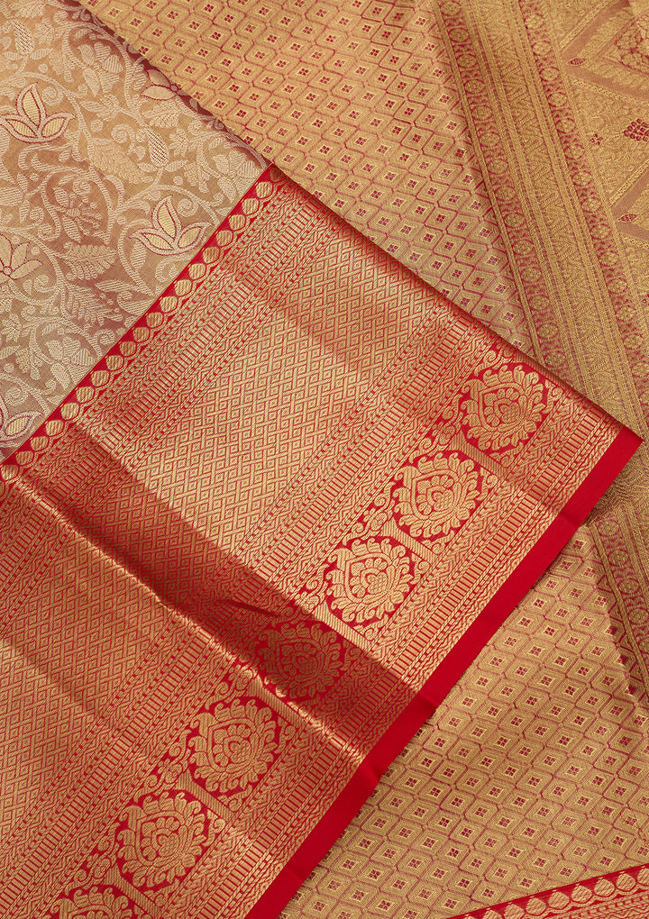 Peach Silk Jaal Saree With Matching Blouse Piece
