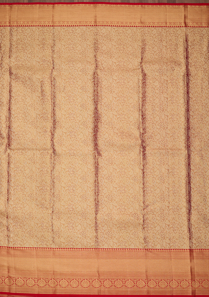 Peach Silk Jaal Saree With Matching Blouse Piece